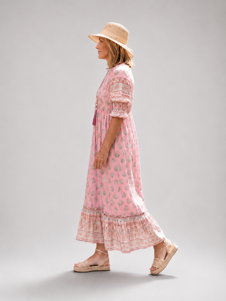 Isaline — Robe longue à imprimé block print