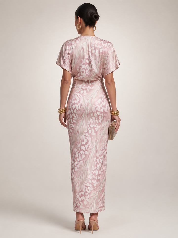 Calypso — Robe longue satinée à taille torsadée