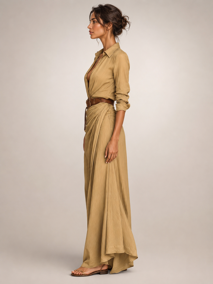 Judith — Robe longue chemise à col tailleur