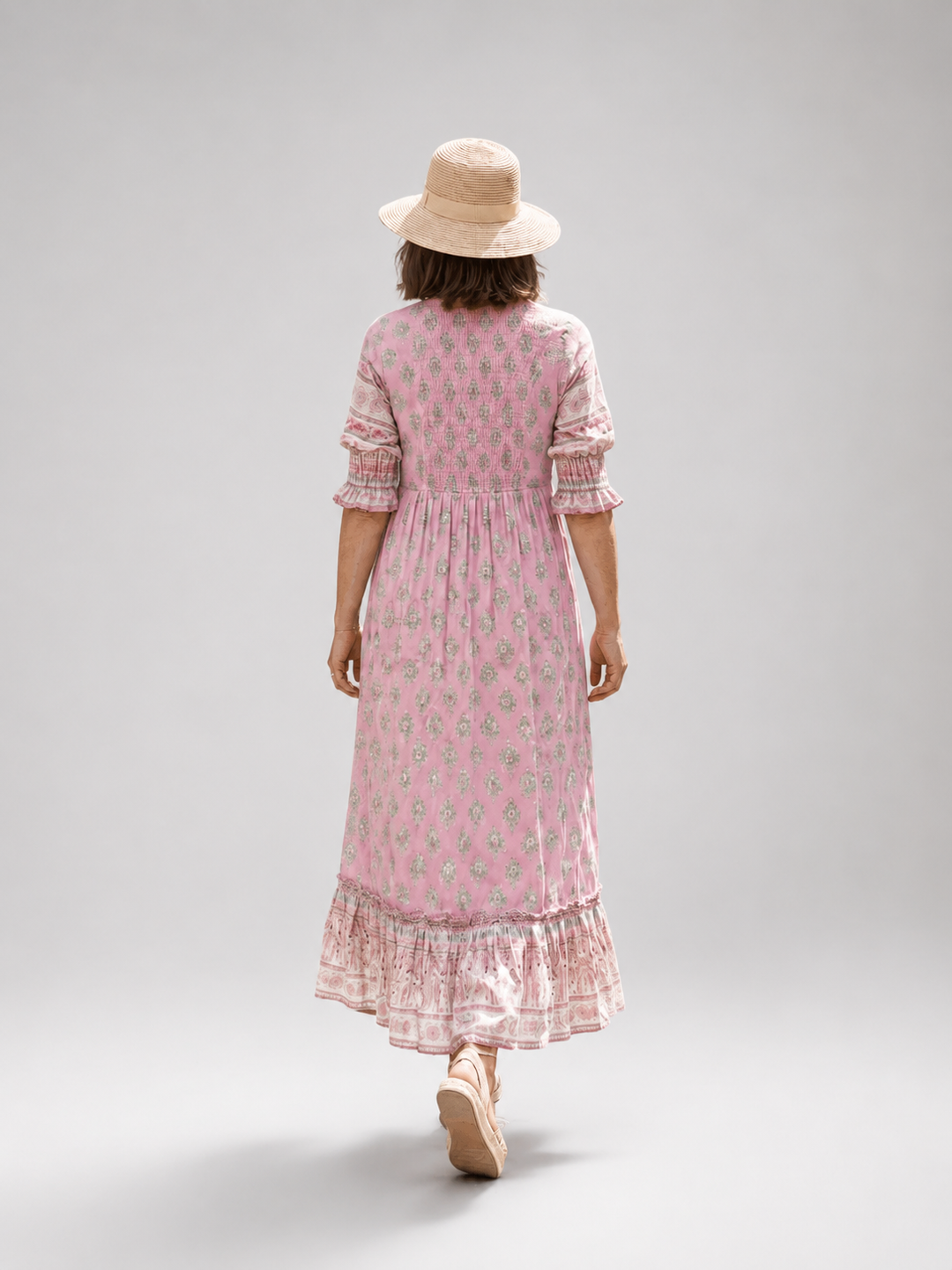 Isaline — Robe longue à imprimé block print