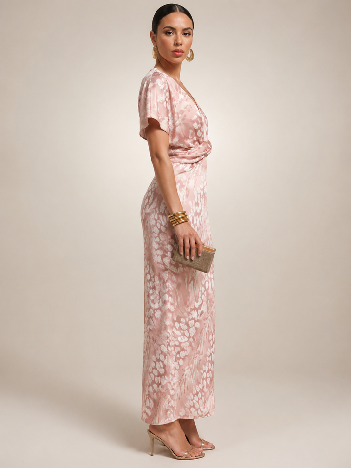 Calypso — Robe longue satinée à taille torsadée