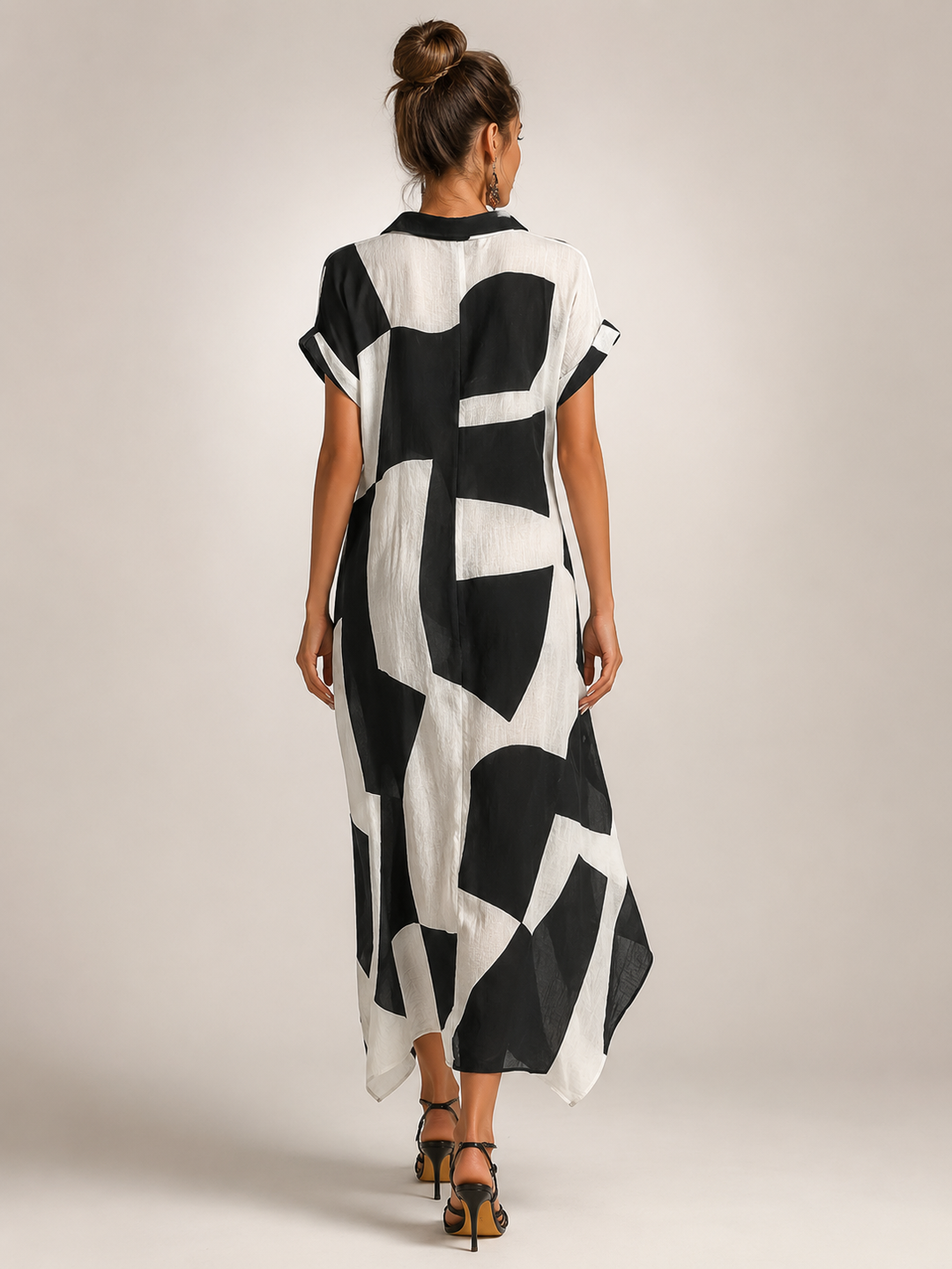 Roseline — Robe longue chemise à imprimé graphique
