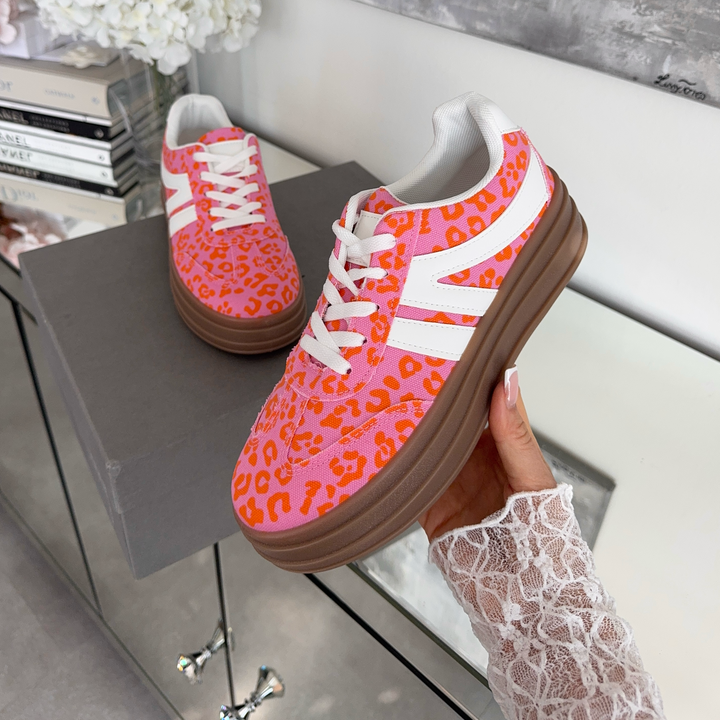 Rébecca | Baskets roses tachetées à plateforme