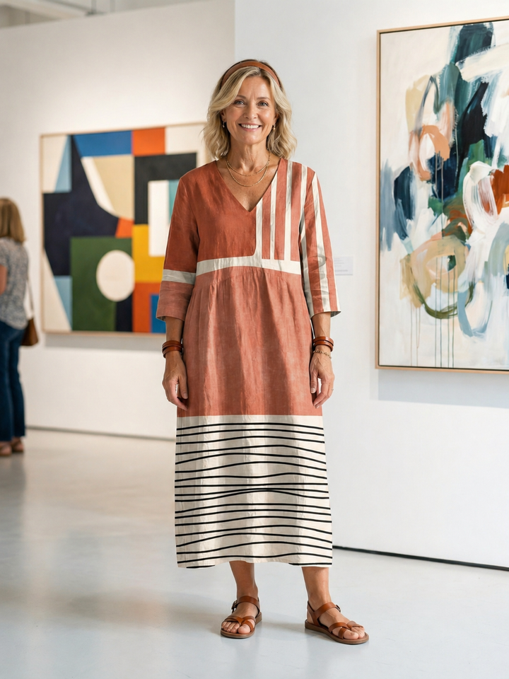 Virginie — Robe midi à empiècements terracotta