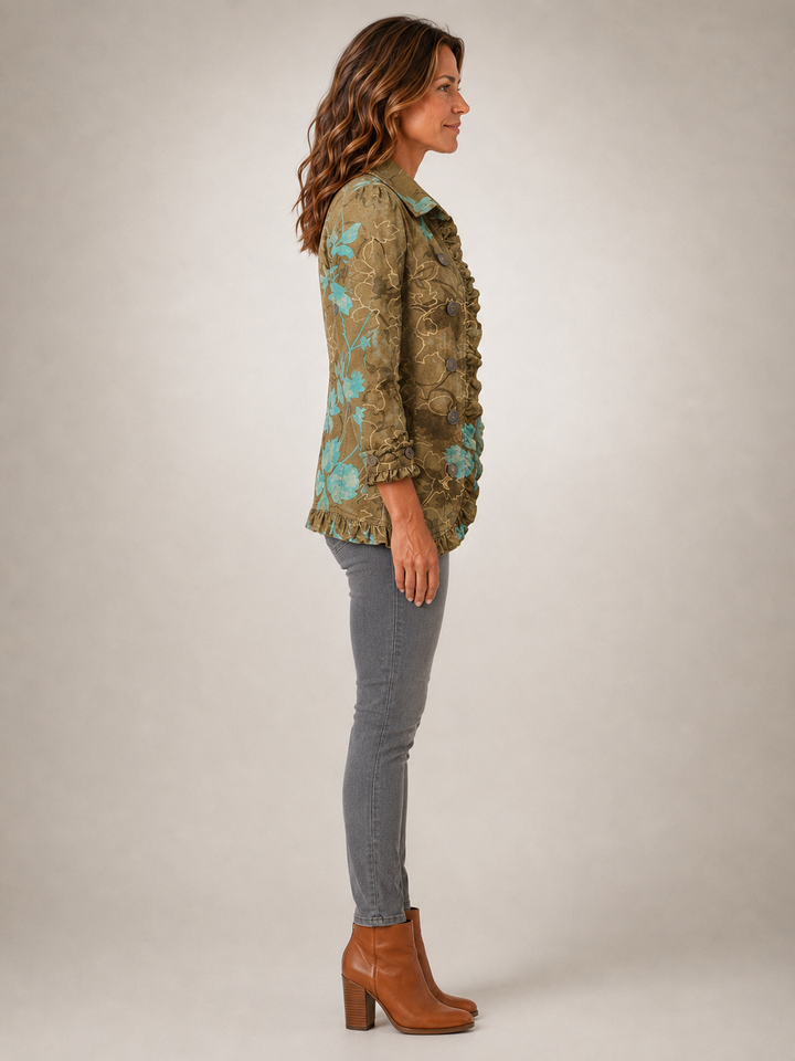 Sundara | Veste volantée bohème à imprimé floral dégradé