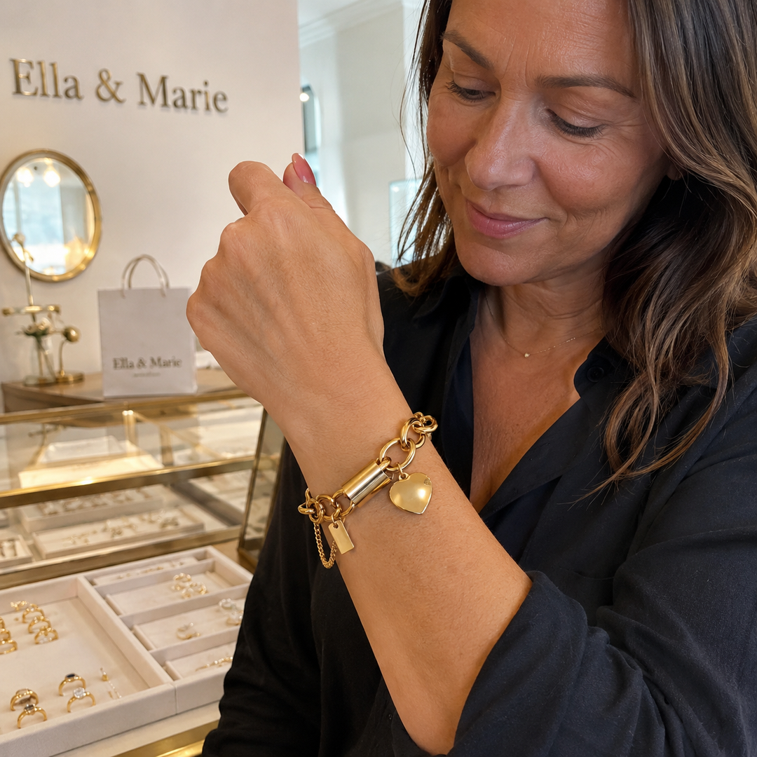 Cadenas Cœur | Bracelet chaîne épais avec pendentif cœur et chaînette de sécurité