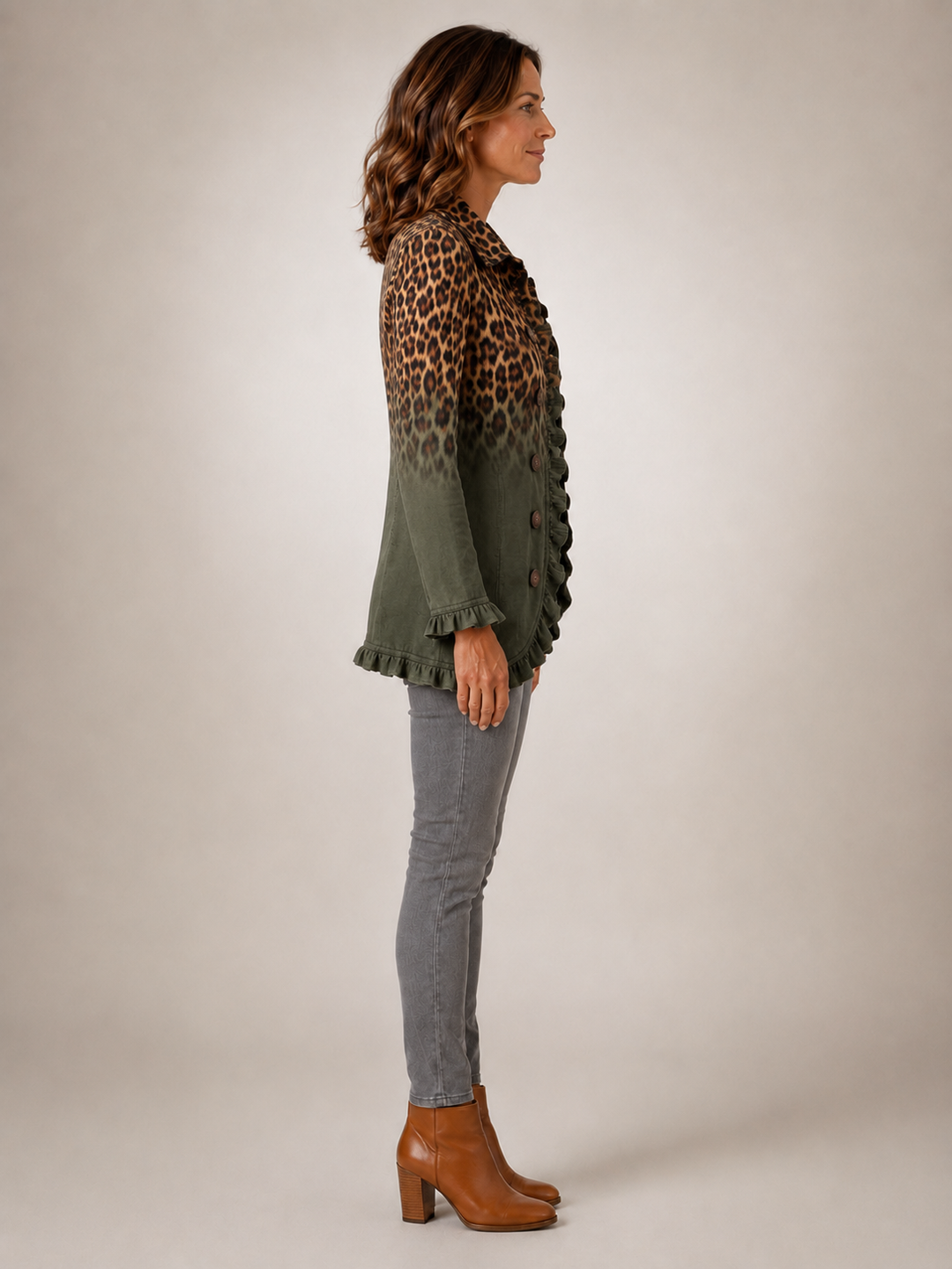 Rowena | Blazer volanté léopard dégradé vert