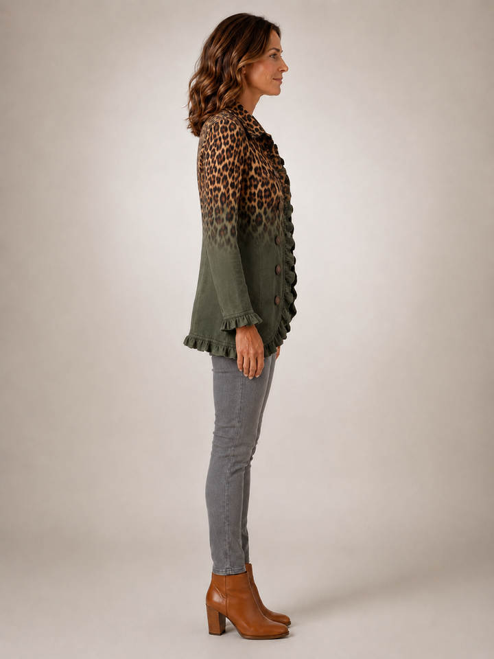 Rowena | Blazer volanté léopard dégradé vert