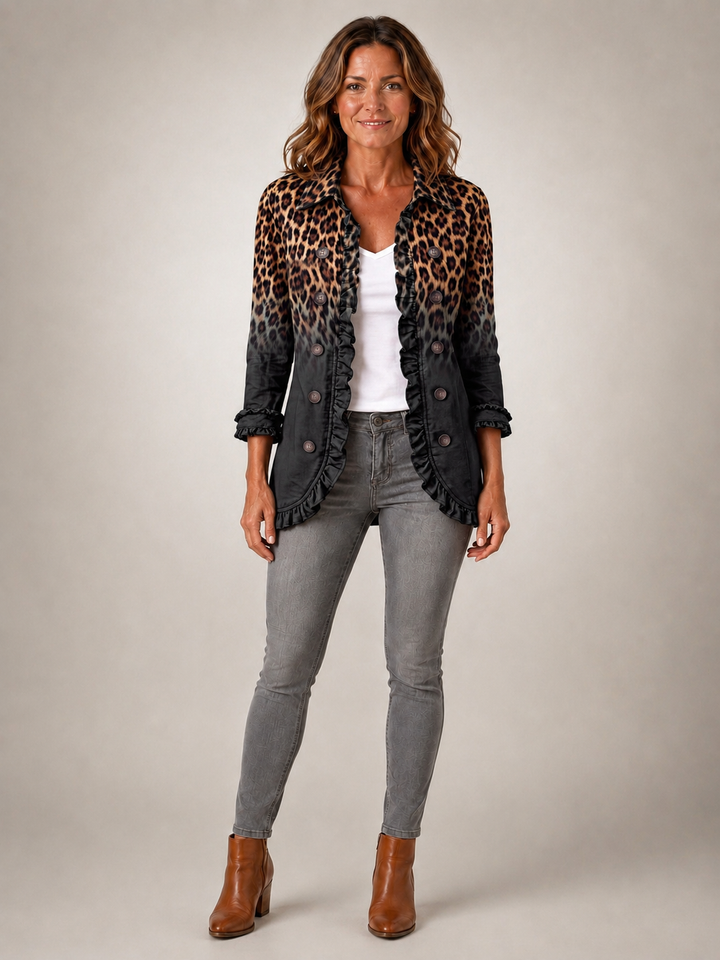 Sabina | Blazer volanté léopard dégradé noir