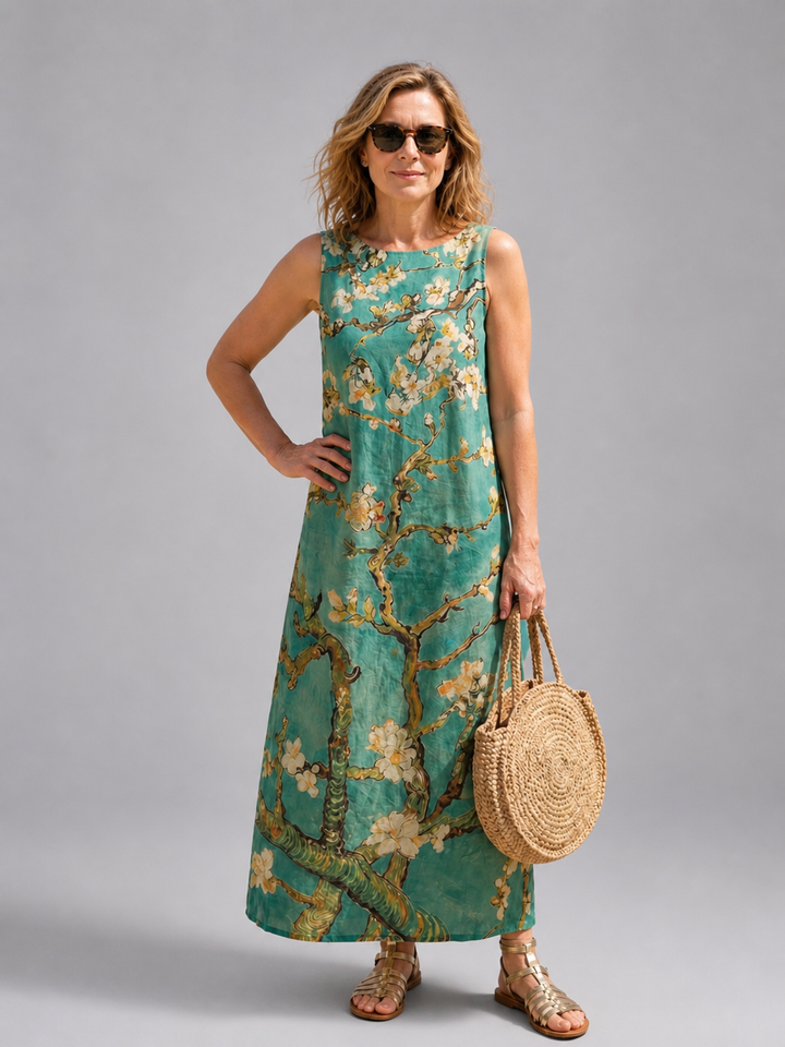 Zélie — Robe longue sans manches à branches fleuries