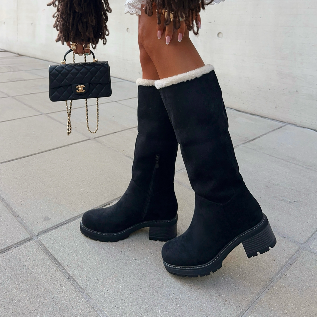 Delphine | Bottines noires à revers fourré