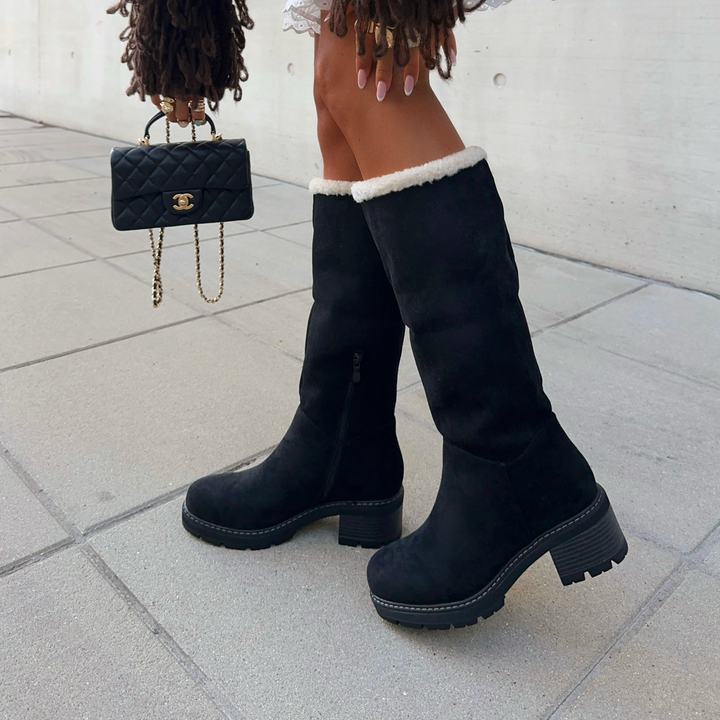 Delphine | Bottines noires à revers fourré