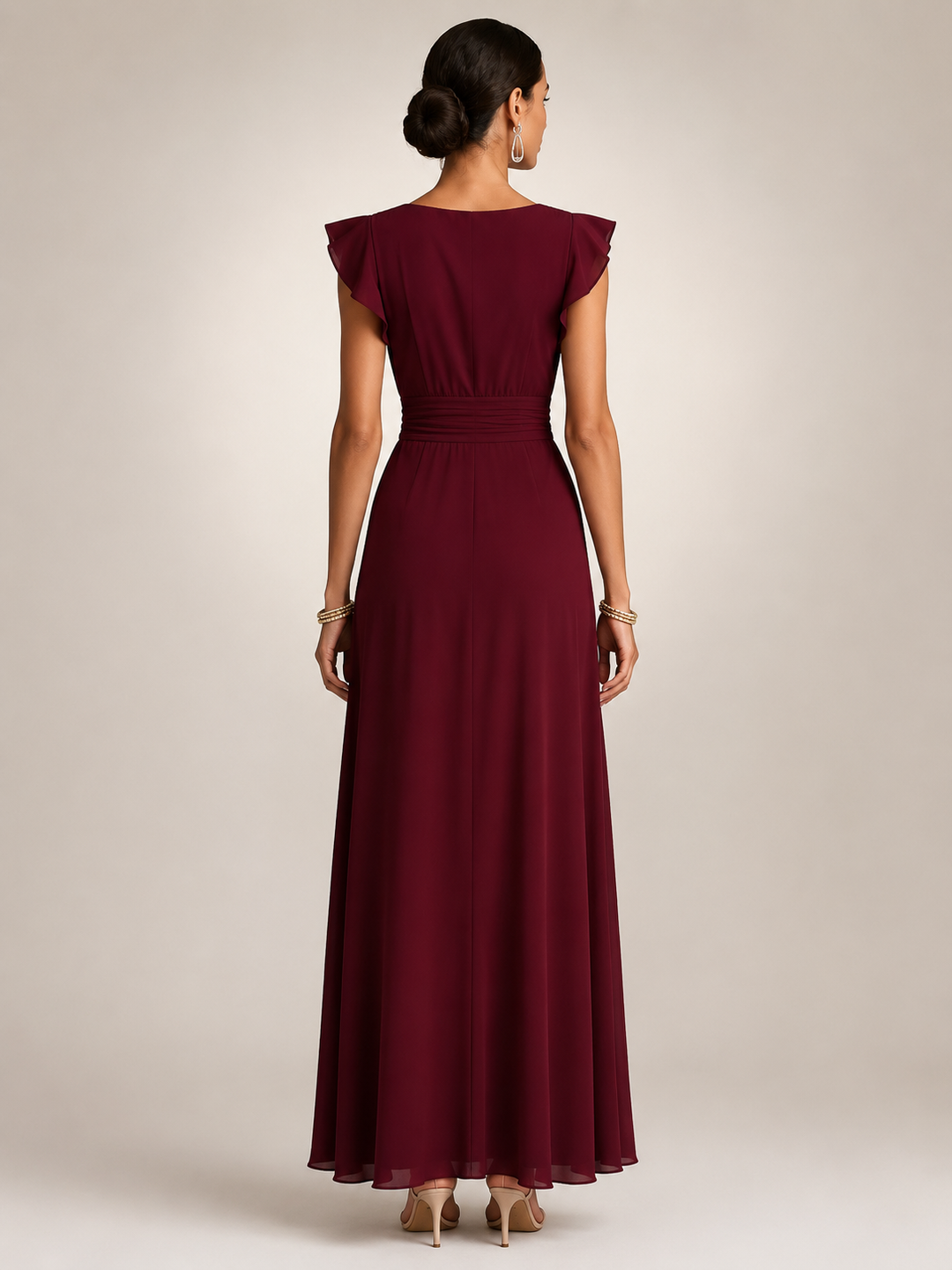 Ghislaine — Robe longue à volant cascade et col V