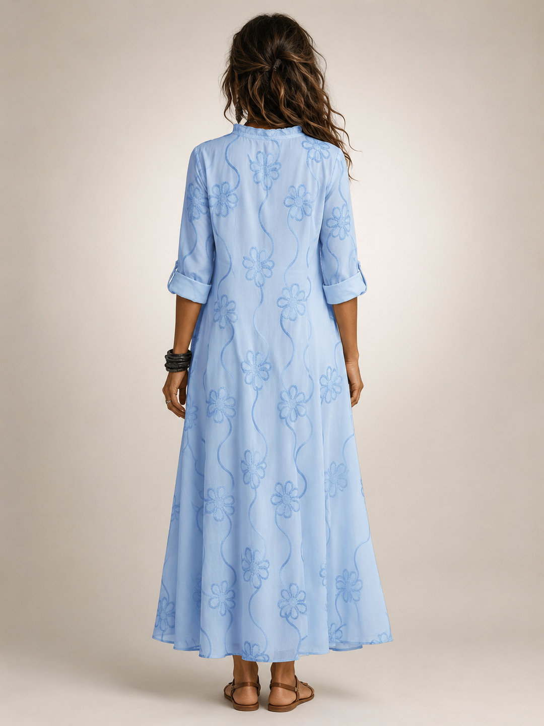 Maëlle — Robe longue chemise à fleurs brodées