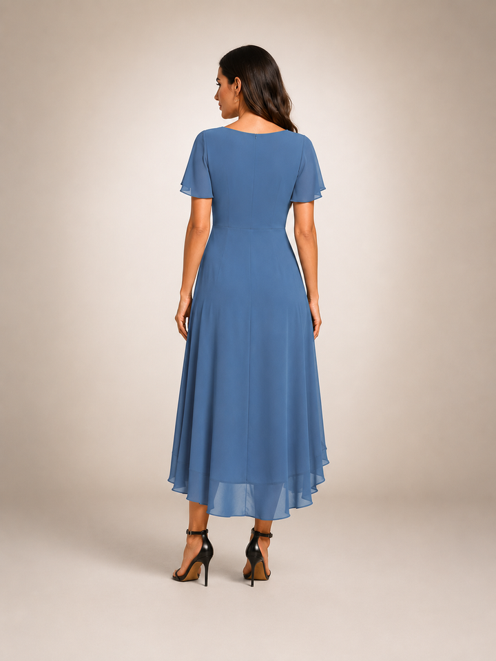 Roxane — Robe midi asymétrique à col V