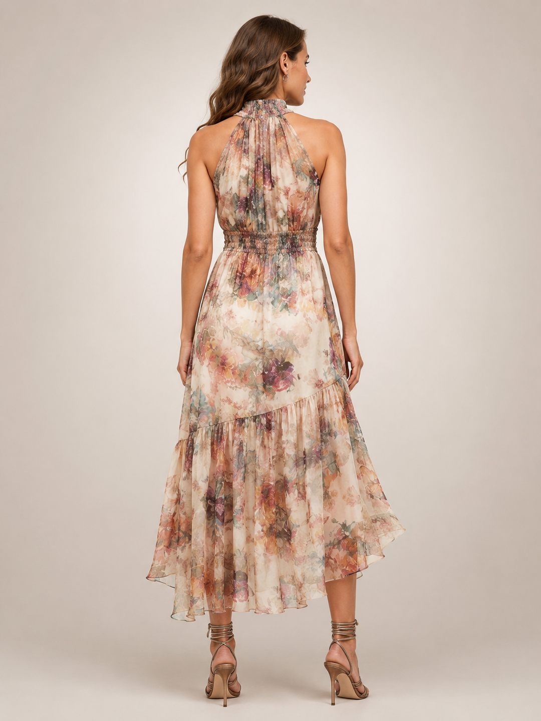 Héloïse — Robe longue fleurie à col licou et dos nu