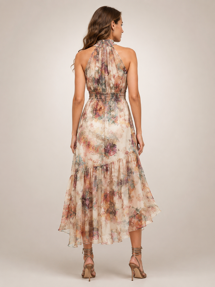 Héloïse — Robe longue fleurie à col licou et dos nu