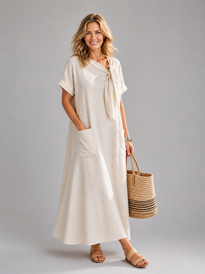 Amélie — Robe longue à col rond et poches