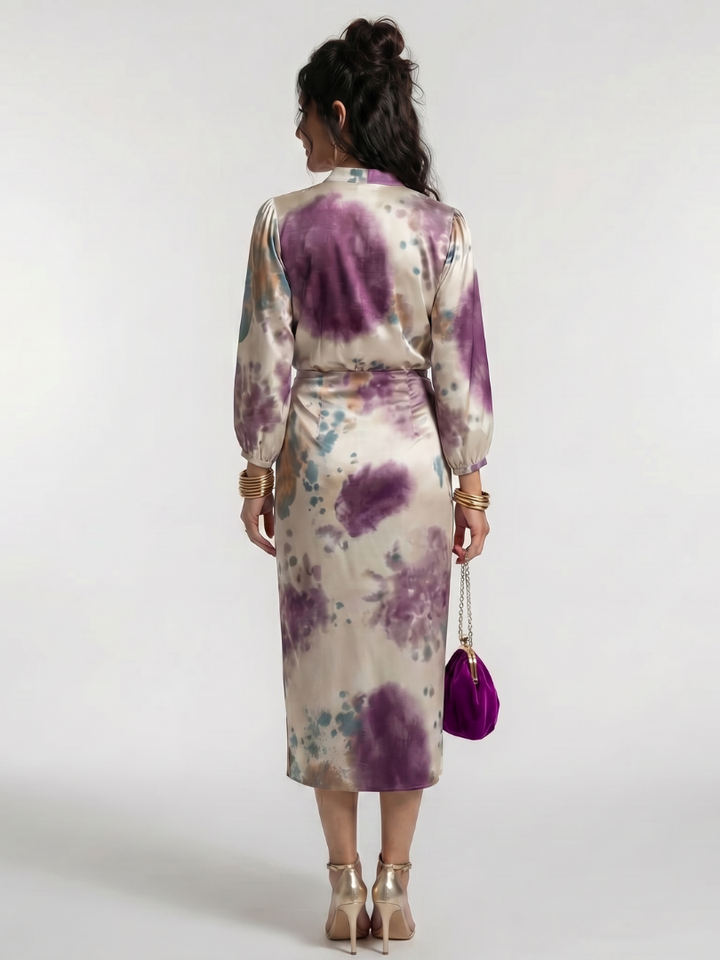 Mahaut — Robe midi portefeuille à manches longues