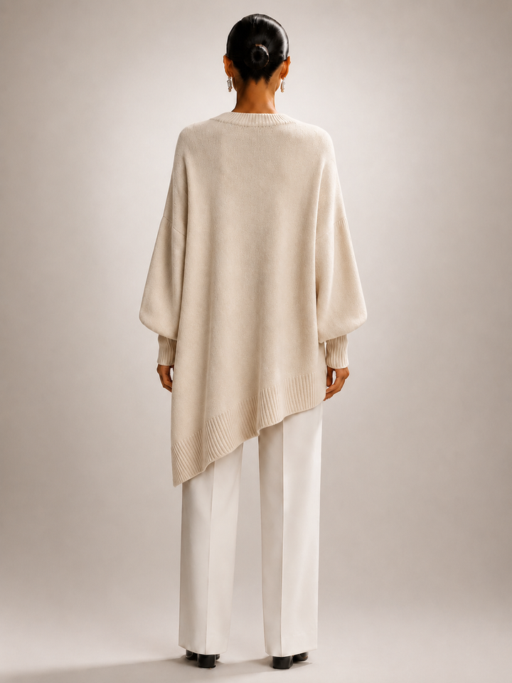Élodie | Pull oversize drapé à ourlet asymétrique