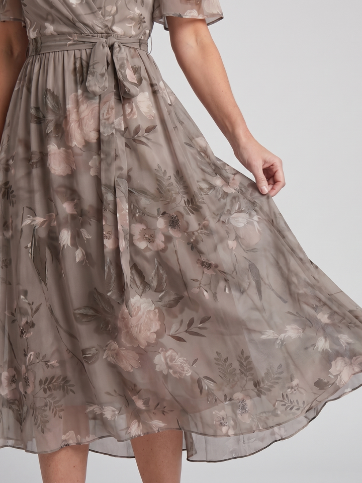 Flavie — Robe midi fleurie à manches papillon