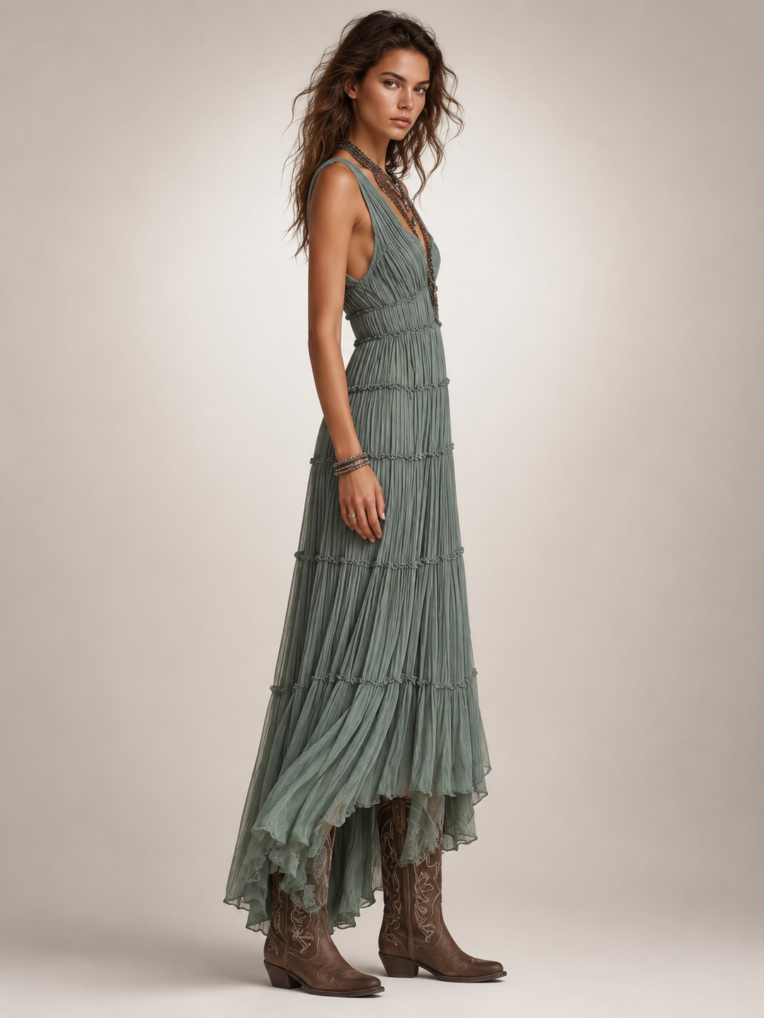 Garance — Robe longue bohème à volants étagés