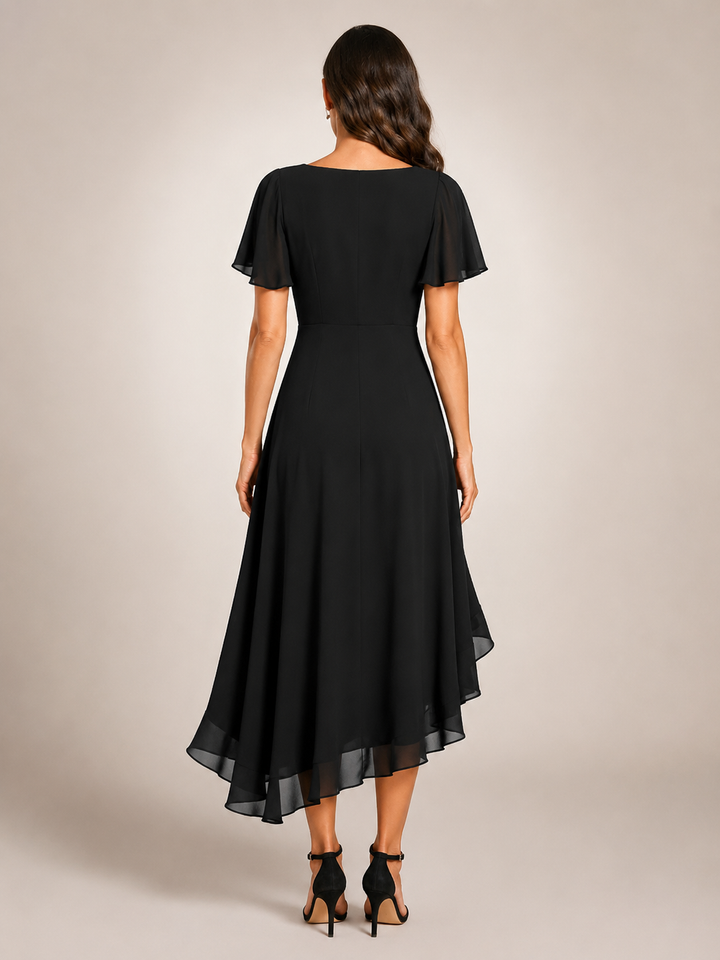Roxane — Robe midi asymétrique à col V