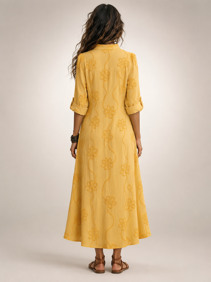 Maëlle — Robe longue chemise à fleurs brodées