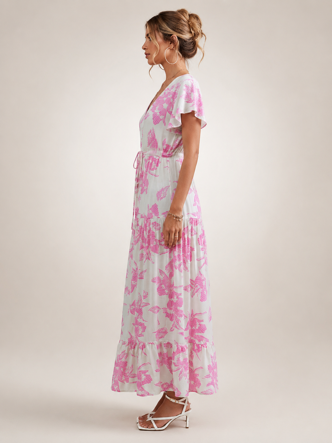 Dorothée — Robe longue à col V et volants
