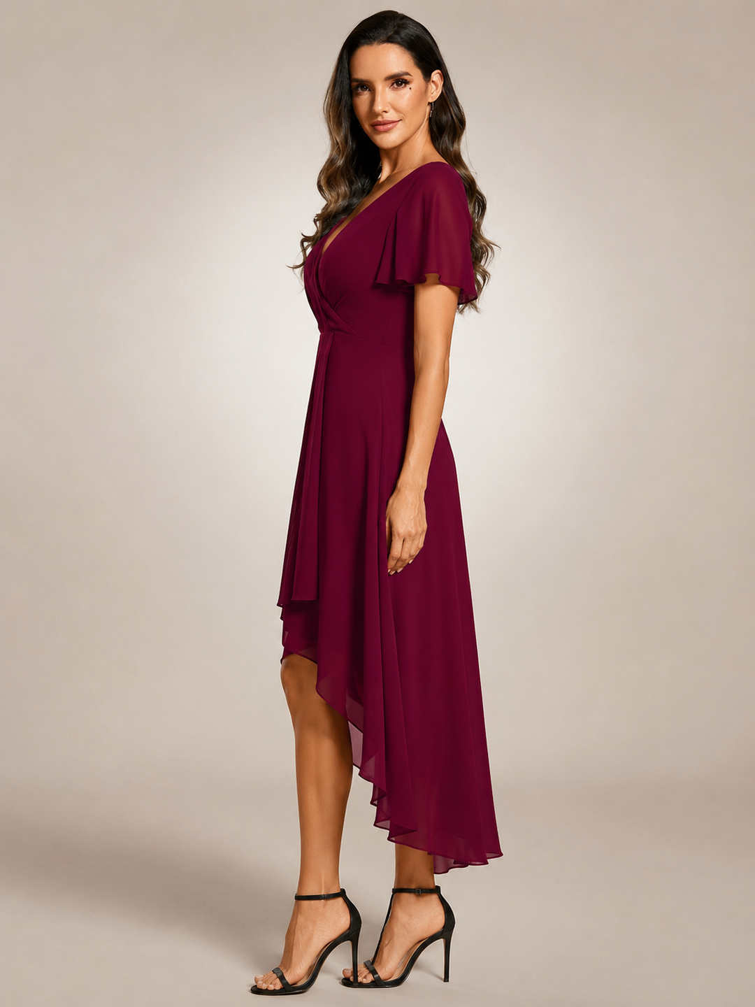 Roxane — Robe midi asymétrique à col V