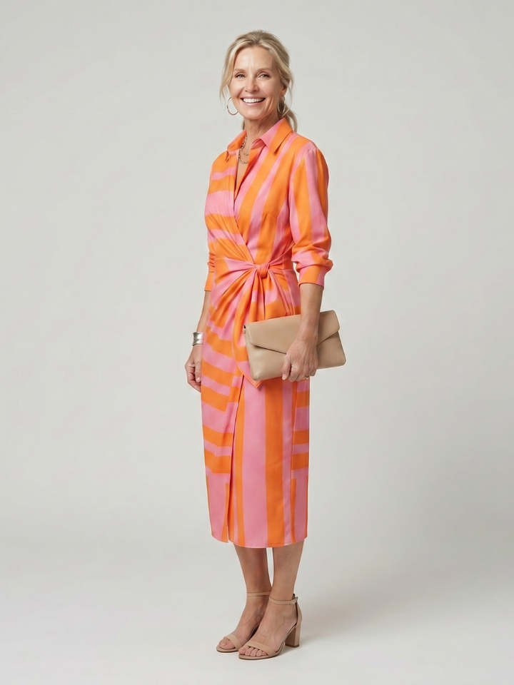 Nadège — Robe midi portefeuille à col chemise