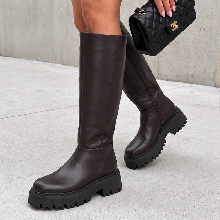 Charlotte | Bottes hautes marron à semelle chunky