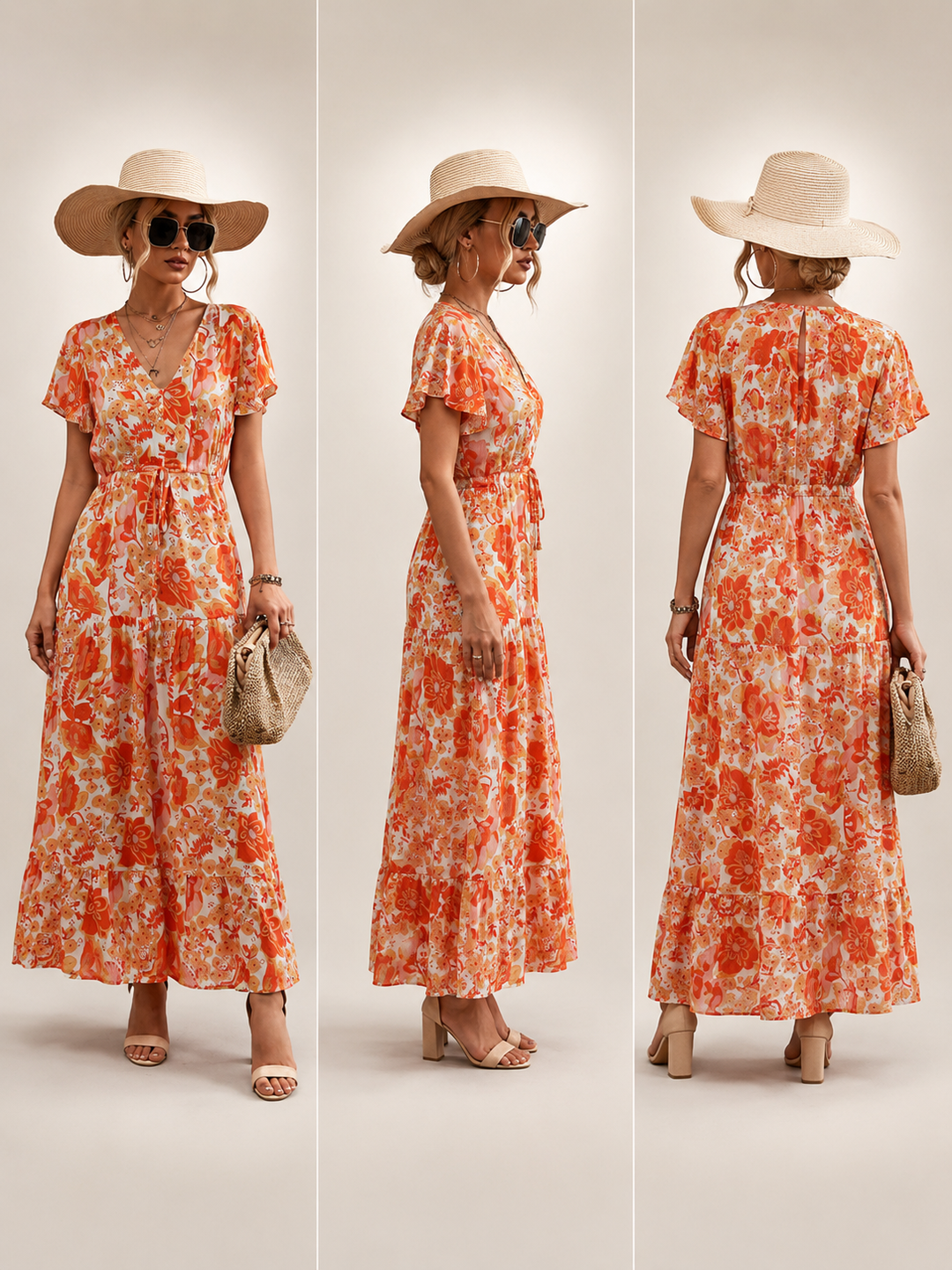 Dorothée — Robe longue à col V et volants