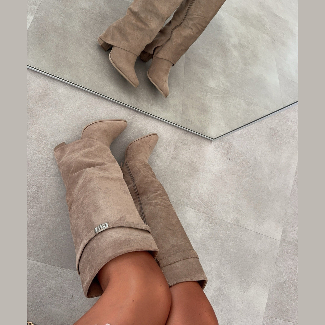 Ombeline | Bottes taupe à tige retournée