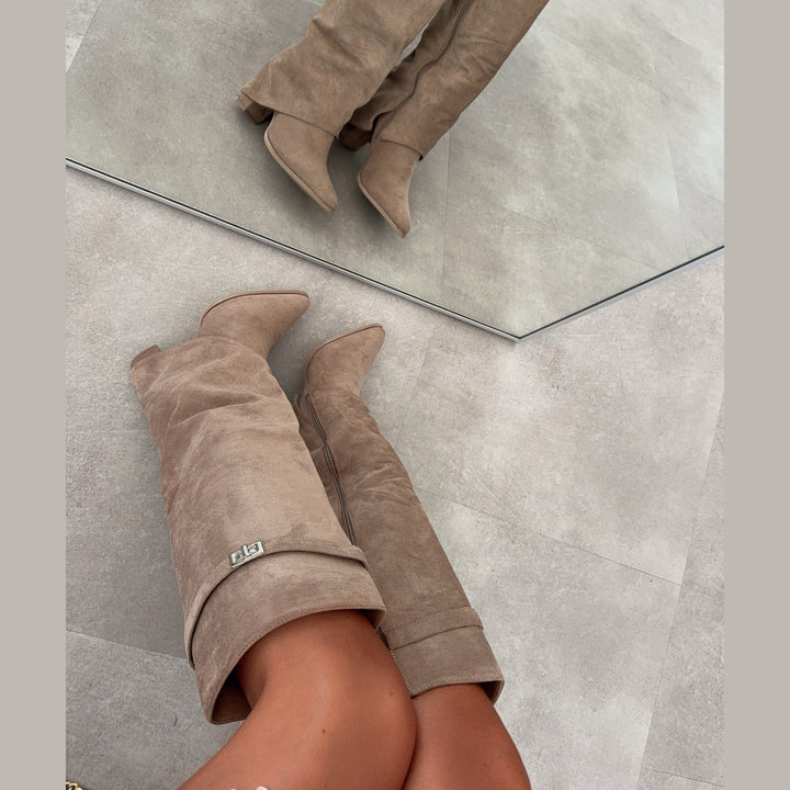 Ombeline | Bottes taupe à tige retournée
