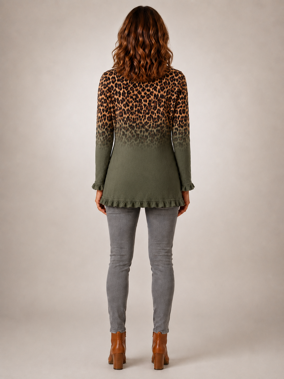 Rowena | Blazer volanté léopard dégradé vert