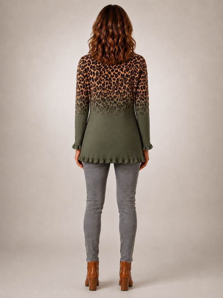 Rowena | Blazer volanté léopard dégradé vert