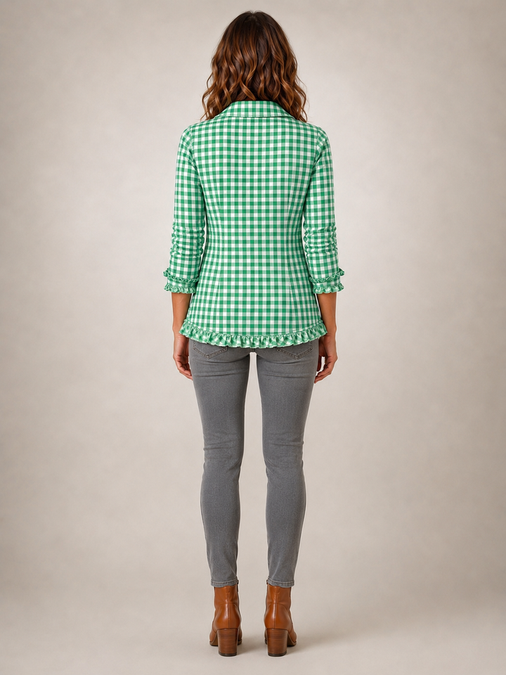Charlene | Veste chemise volantée à carreaux