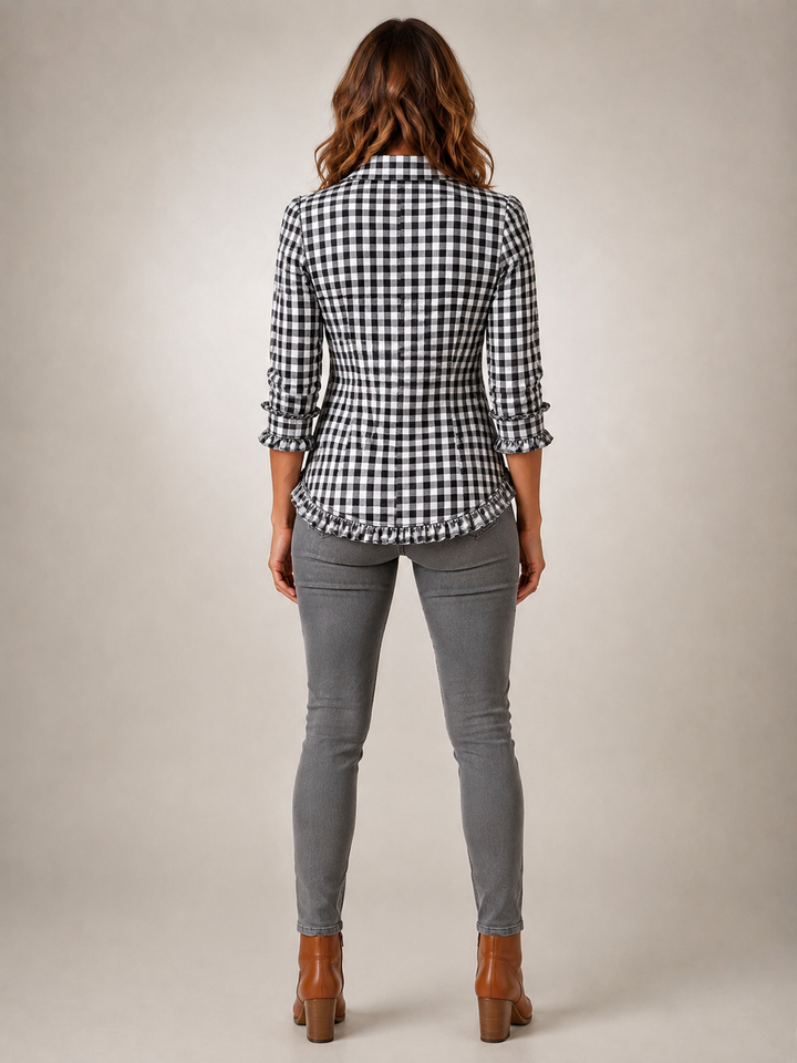 Charlene | Veste chemise volantée à carreaux