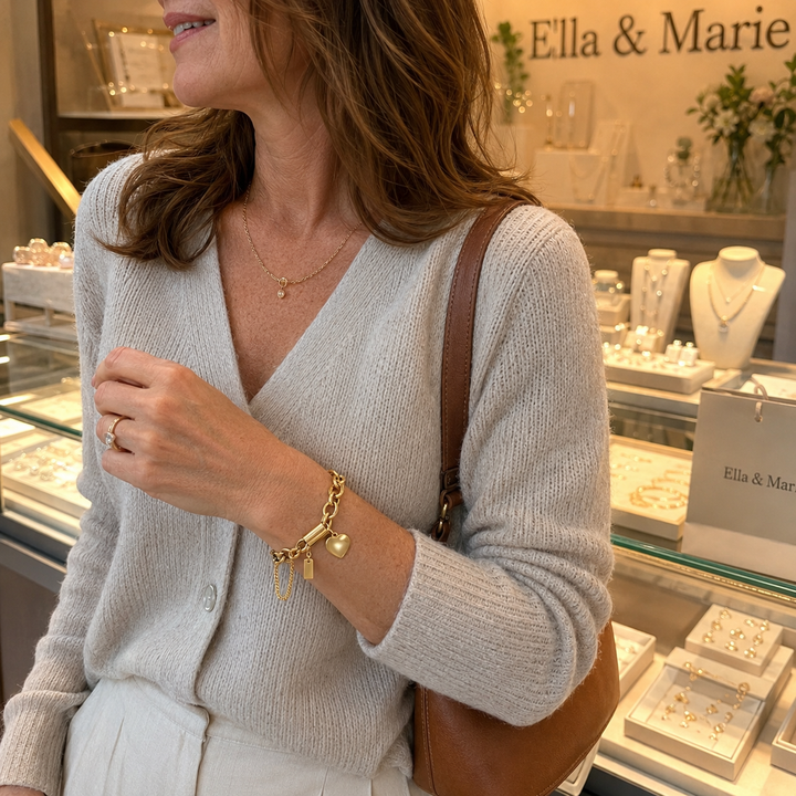 Cadenas Cœur | Bracelet chaîne épais avec pendentif cœur et chaînette de sécurité