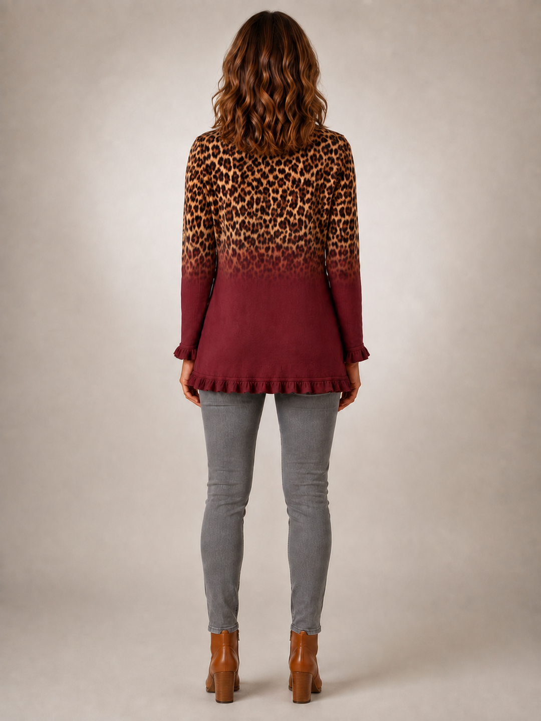 Talia | Blazer volanté léopard dégradé bordeaux