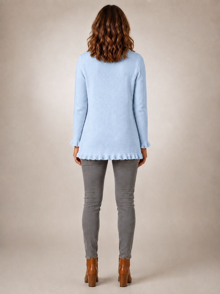 Cecilia | Veste bleu poudré en maille côtelée à volants