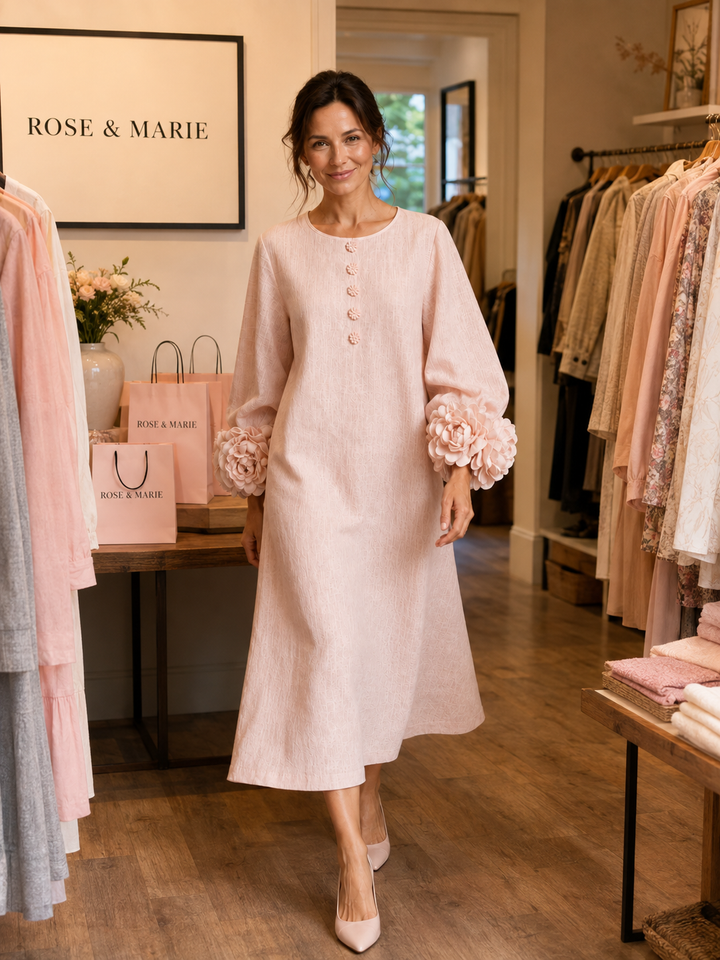 Amandine | Robe midi à manches fleuries