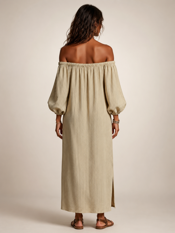 Sixtine — Robe longue épaules dénudées à rayures