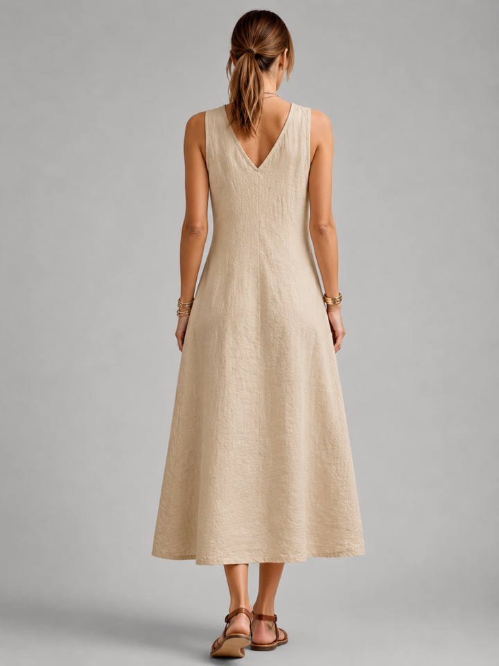 Bathilde — Robe longue sans manches à boutons