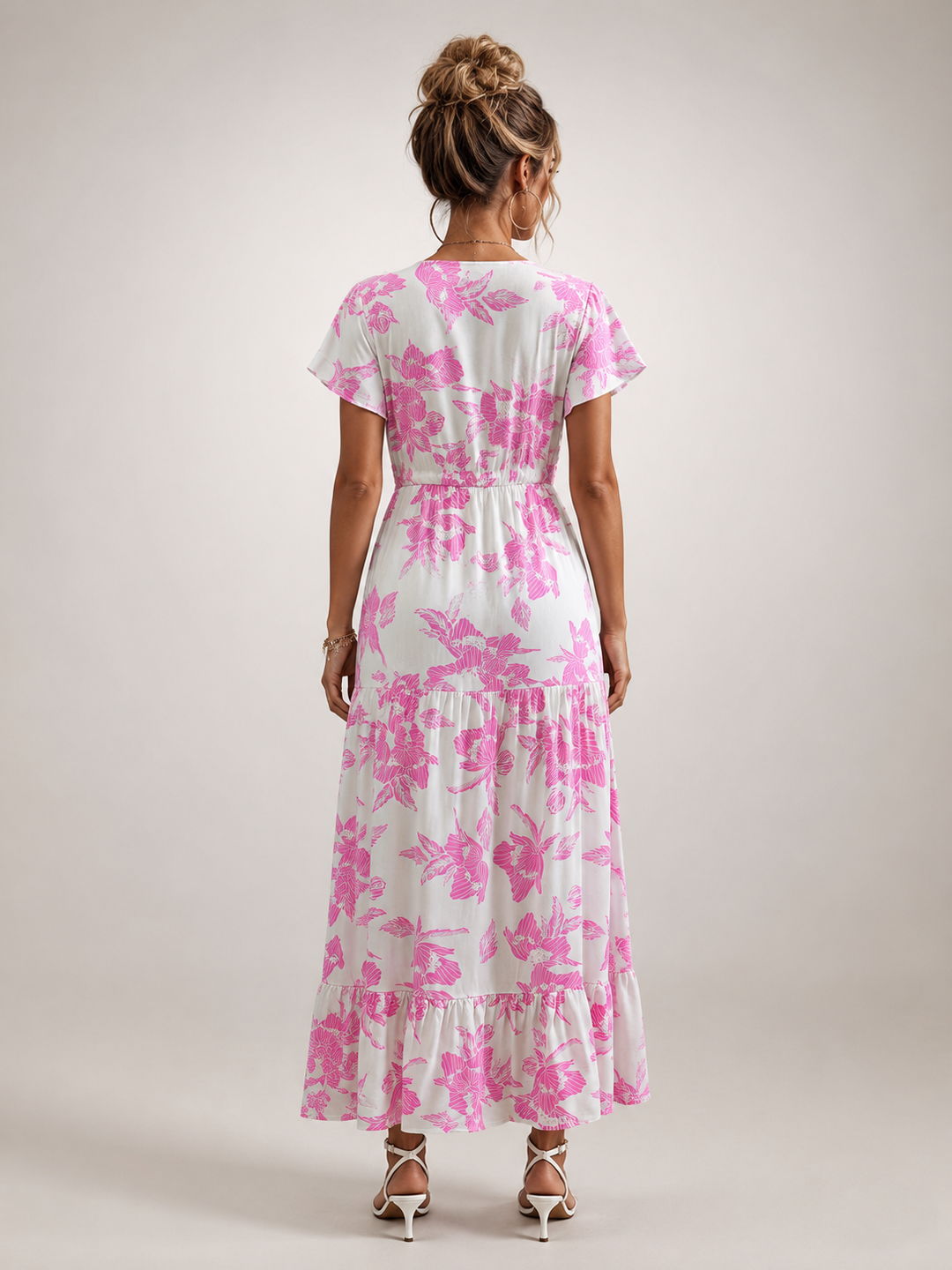 Dorothée — Robe longue à col V et volants