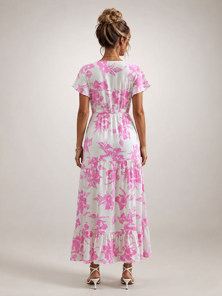 Dorothée — Robe longue à col V et volants