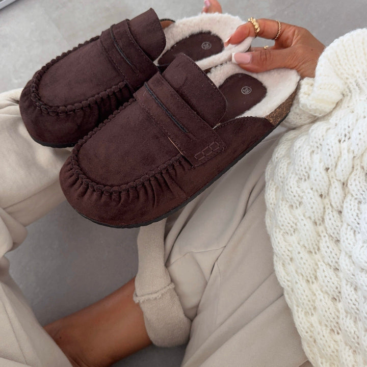 Brigitte | Mules fourrées marron