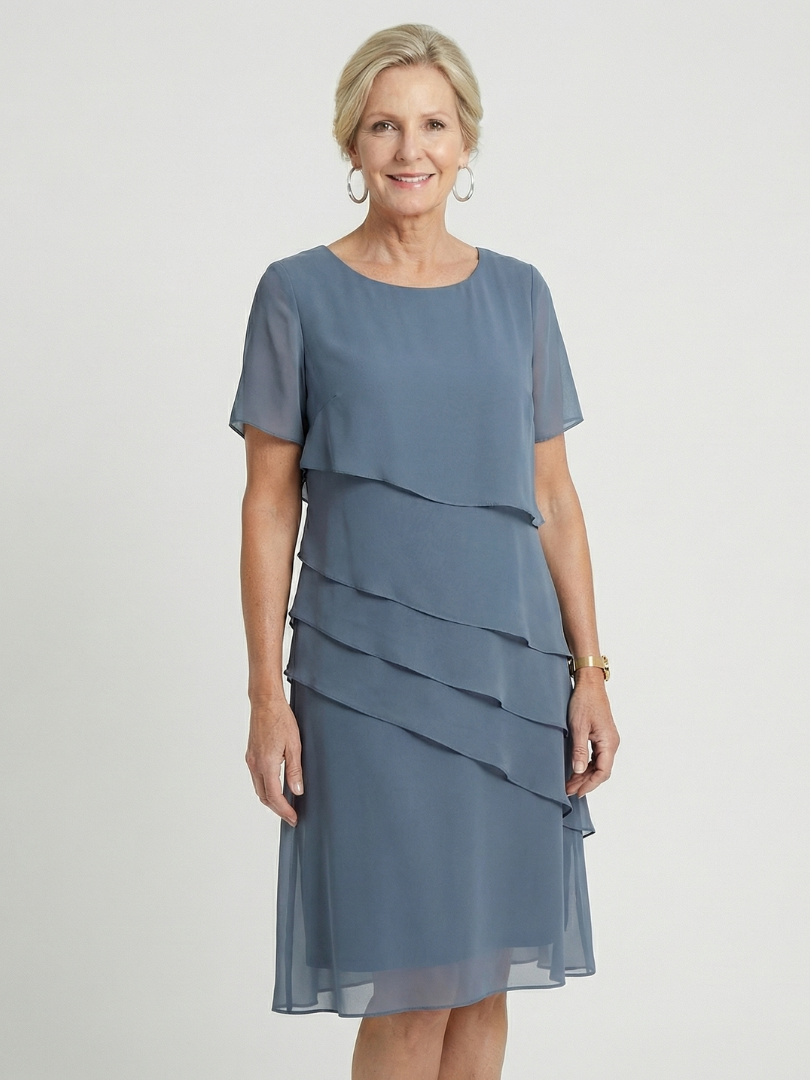 Louise — Robe à volants asymétriques, coloris Gris bleuté