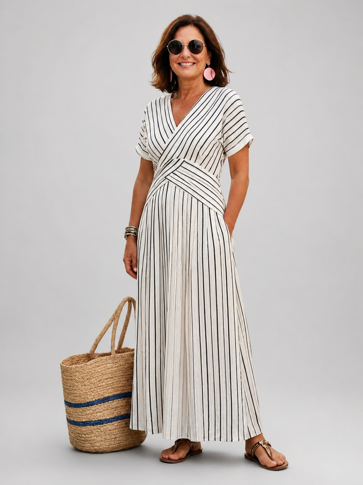 Justine — Robe longue rayée à ceinture croisée